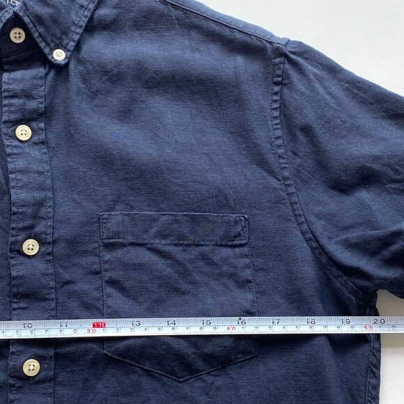 J.Crew Mens Slim Fit 100% Linen Camp Shirt SIze S Navy Short Sleeve Button-Down - Picture 9 of 10